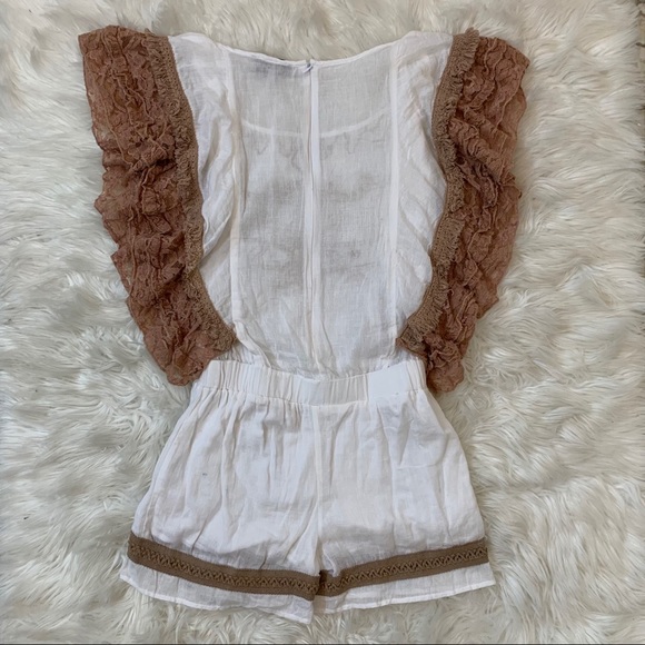 Barok linen ruffle lace shorts boho romper small - Picture 12 of 13